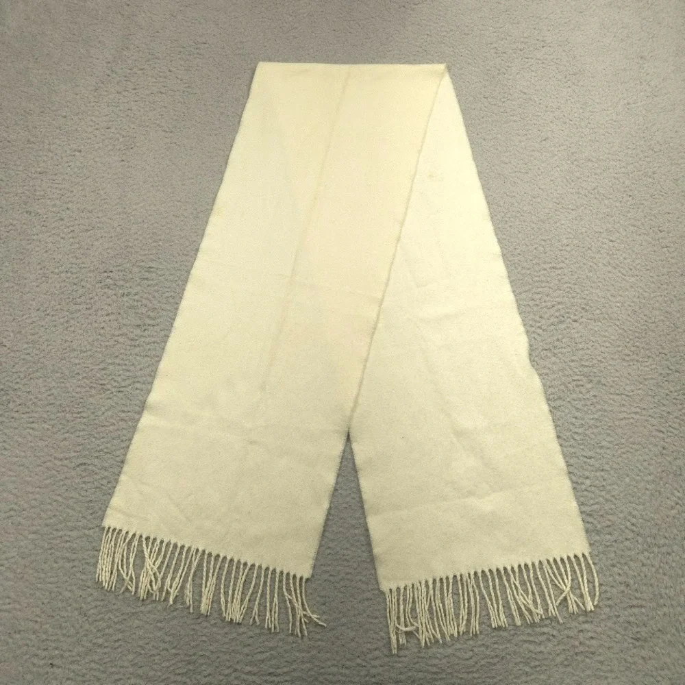 100% Cashmere Scarf Made In Scotland Ivory Cream Fringe Luxury Unisex Wrap